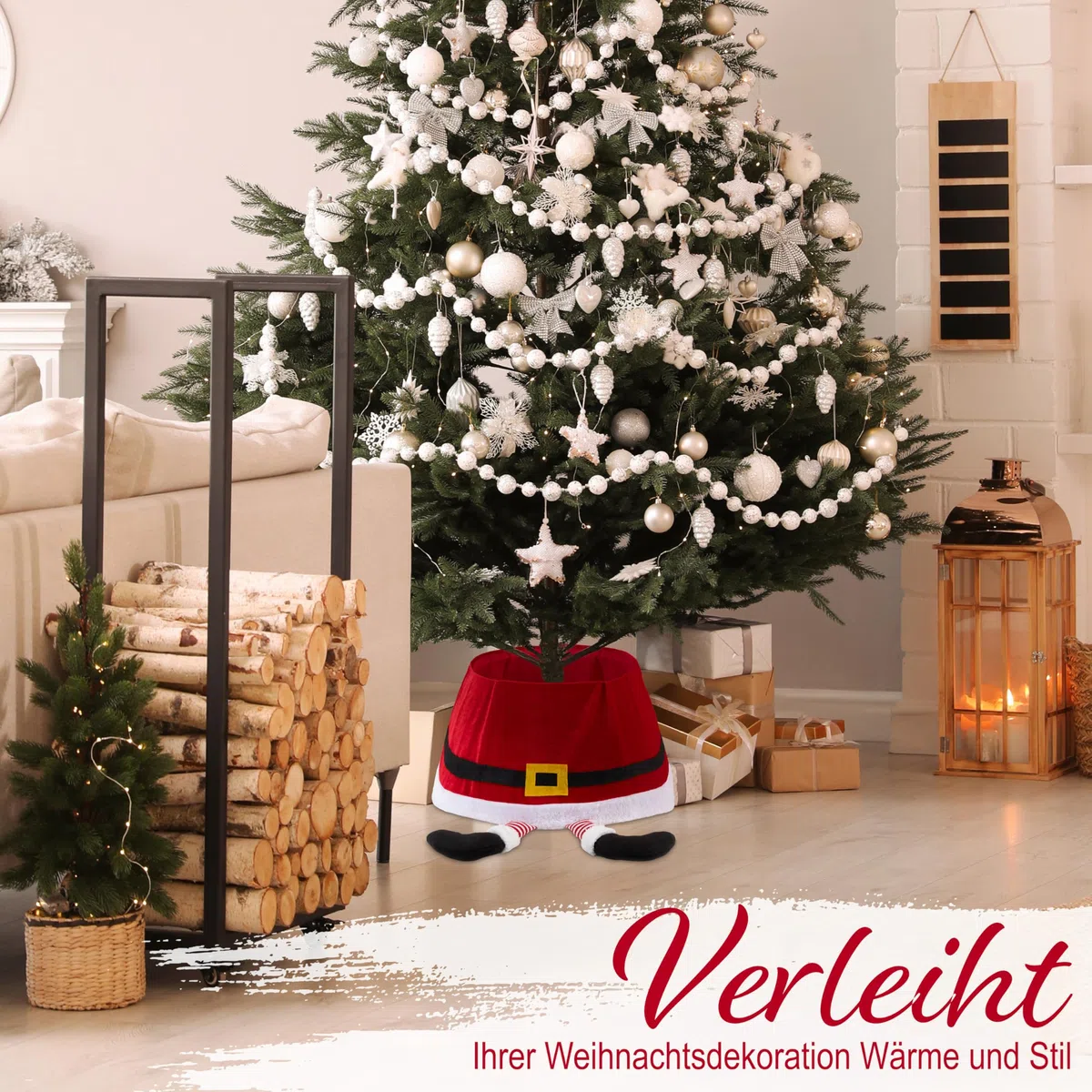 DECO EXPRESS Weihnachtsbaumständer Abdeckung, 42x24cm Weihnachtsbaum Rock, Stilvoll Weihnachtsdeko Innen In Weihnachtsmann Frohe Weihnachten Design (Rot Santa, Höhe 42 cm/Basis 56 cm)