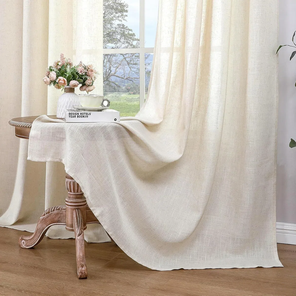 CUCRAF Leinen Vorhänge mit Ösen 2er Set H 175 x B 140 Natur Halbtransparente Leinenvorhang Wohnzimmer Leinenoptik Voile Gardinen Leinenfarbe Schlafzimmer Stores