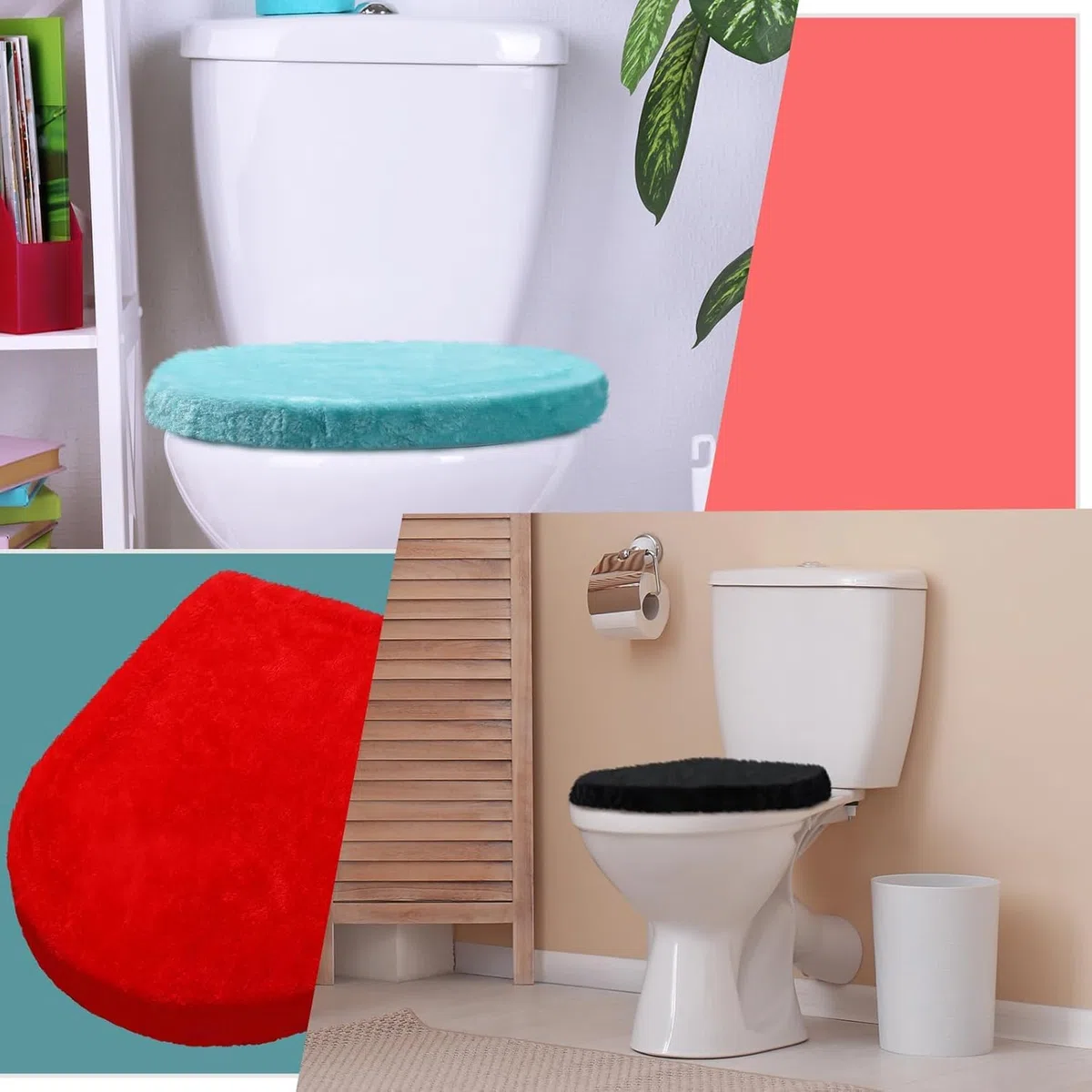 WC-Deckelbezug für Badezimmer - Samt, Weich, Waschbar, Mit Elastischer Unterseite, Passend für Die Meisten Deckel (Leuchtende Farben), 4 Stück