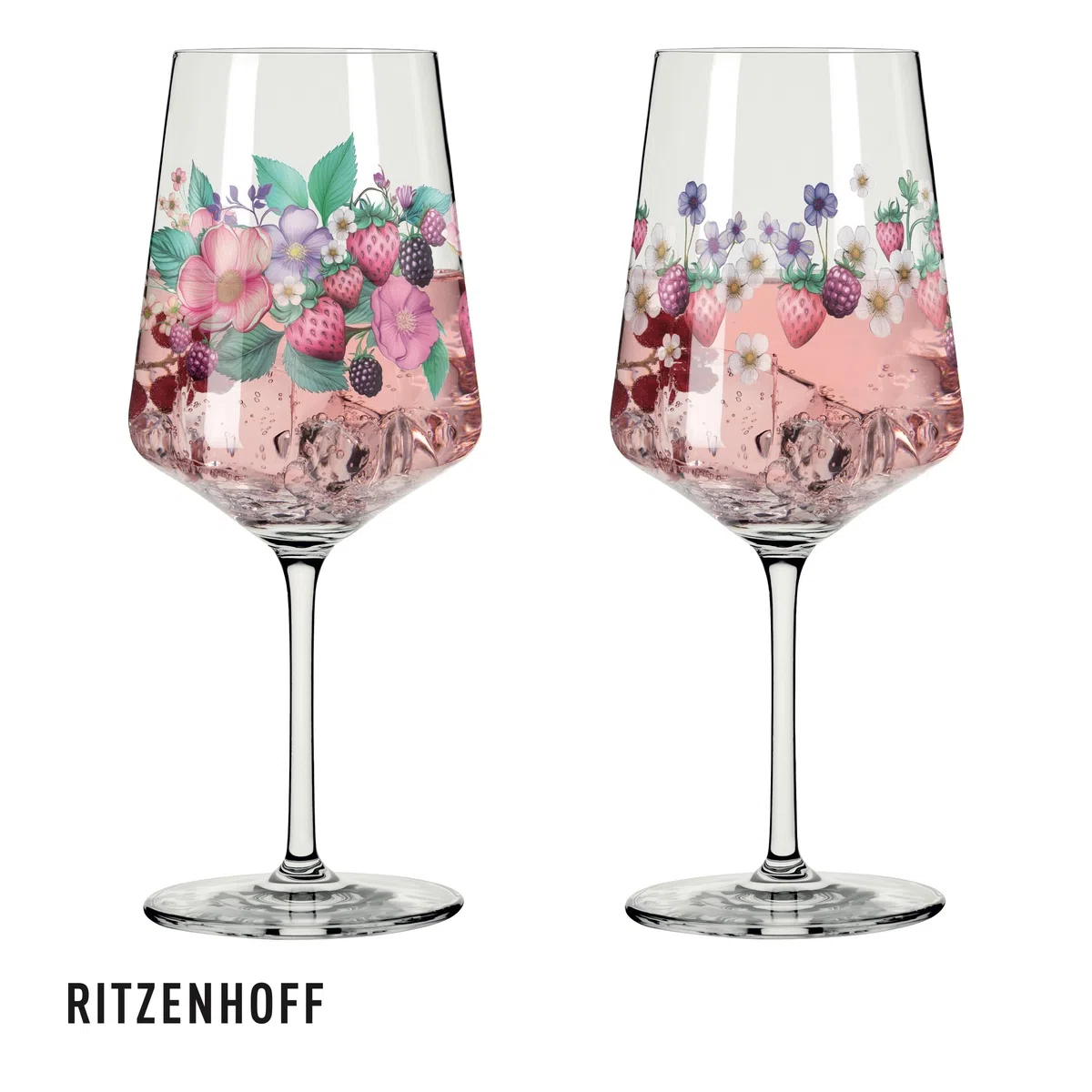 RITZENHOFF 6011004 Aperitifglas 500 ml - 2er Set - Serie Sommersonett - 2 Stück mit Beerenmotiv - Made in Germany
