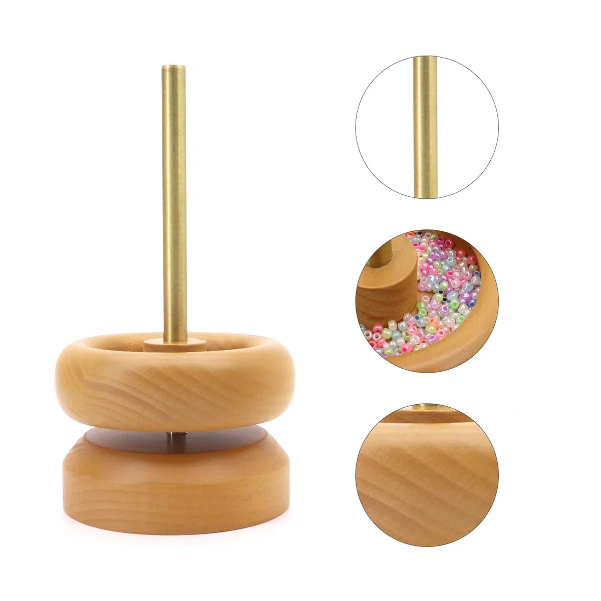 Seahelms Holzperle Spinner, 2 in 1 Perlensets mit Garnspulenwickler, Perlenspinner für die Schmuckherstellung, Holzperlenspinner mit 2 Perlennadeln und Einfädelwerkzeug für Rocailles