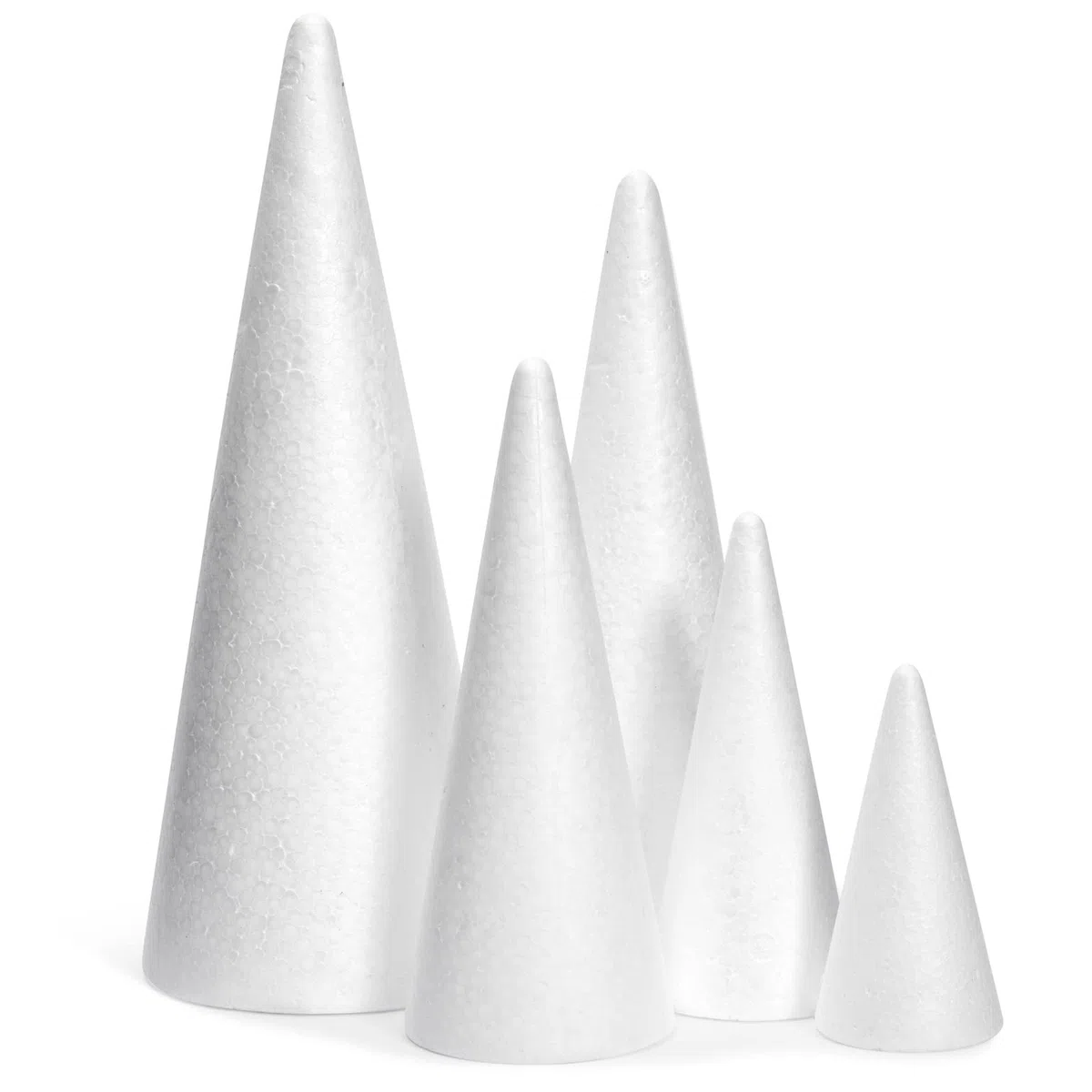 Schaumstoffkegel zum Basteln, 5 verschiedene Größen für Bäume, Urlaubsdekorationen, handgefertigte Zwerge (weiß, 10, 15, 20, 25, 30 cm)
