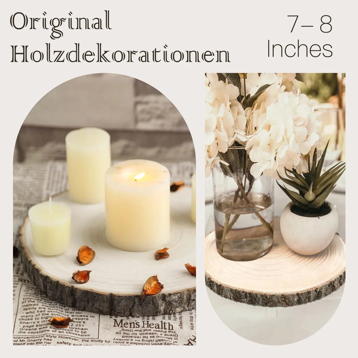 Scettar Holzscheiben 4 Stück, 18–20 cm und eine dicke von 15 mm Baumscheibe Holzplatte Rund für Tafelaufsätze DIY-Hochzeitsdekorationen Aus Holz Gemälde Untersetzer & zum Basteln