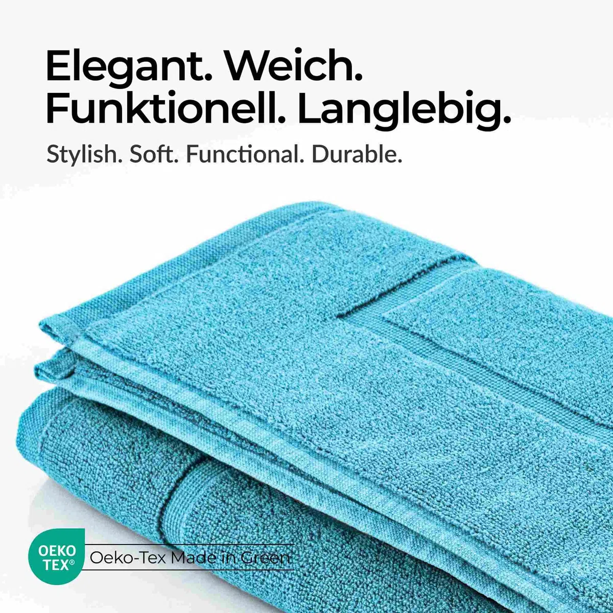 etérea Duschvorleger Frottee - 2er Set - 100% Baumwolle - Carli Classic Badezimmerteppich - Badematte schnelltrocknend - Bathroom Mat Badvorleger Waschbar - 850 GSM Badteppich 50x80 cm -Türkis