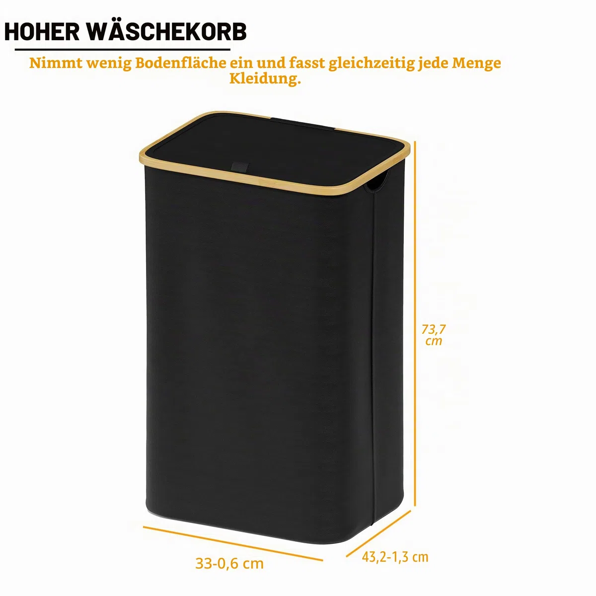 SpaceAid Wäschekorb mit Deckel 110L, Großer Hoher Wäschekorb Faltbar mit Bambusgriffen für Schlafzimmer, Badezimmer, Schlafsaal, Waschküche - Schwarz