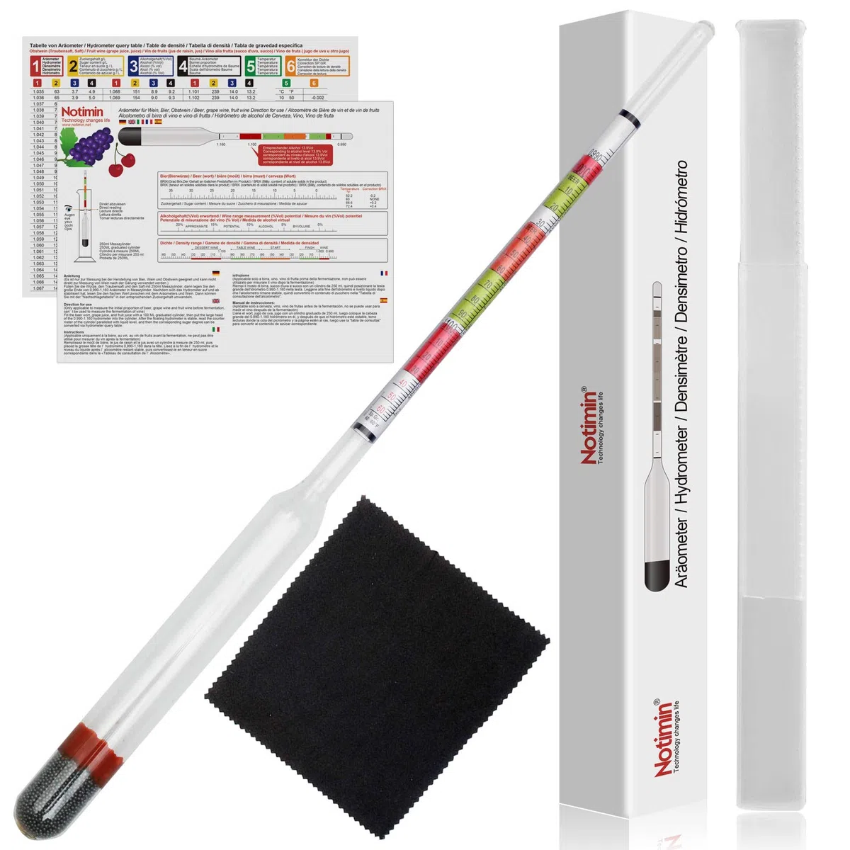 Zuckergehalt Messgerät Winzer Hydrometer für Hausbrauwein, Obstwein, Bier - Alkoholmeter zur Messerung von Dichte, Zuckergehalt, potentiellen Alkoholgehalt vor der Gärung(Anleitung in Deutsch)