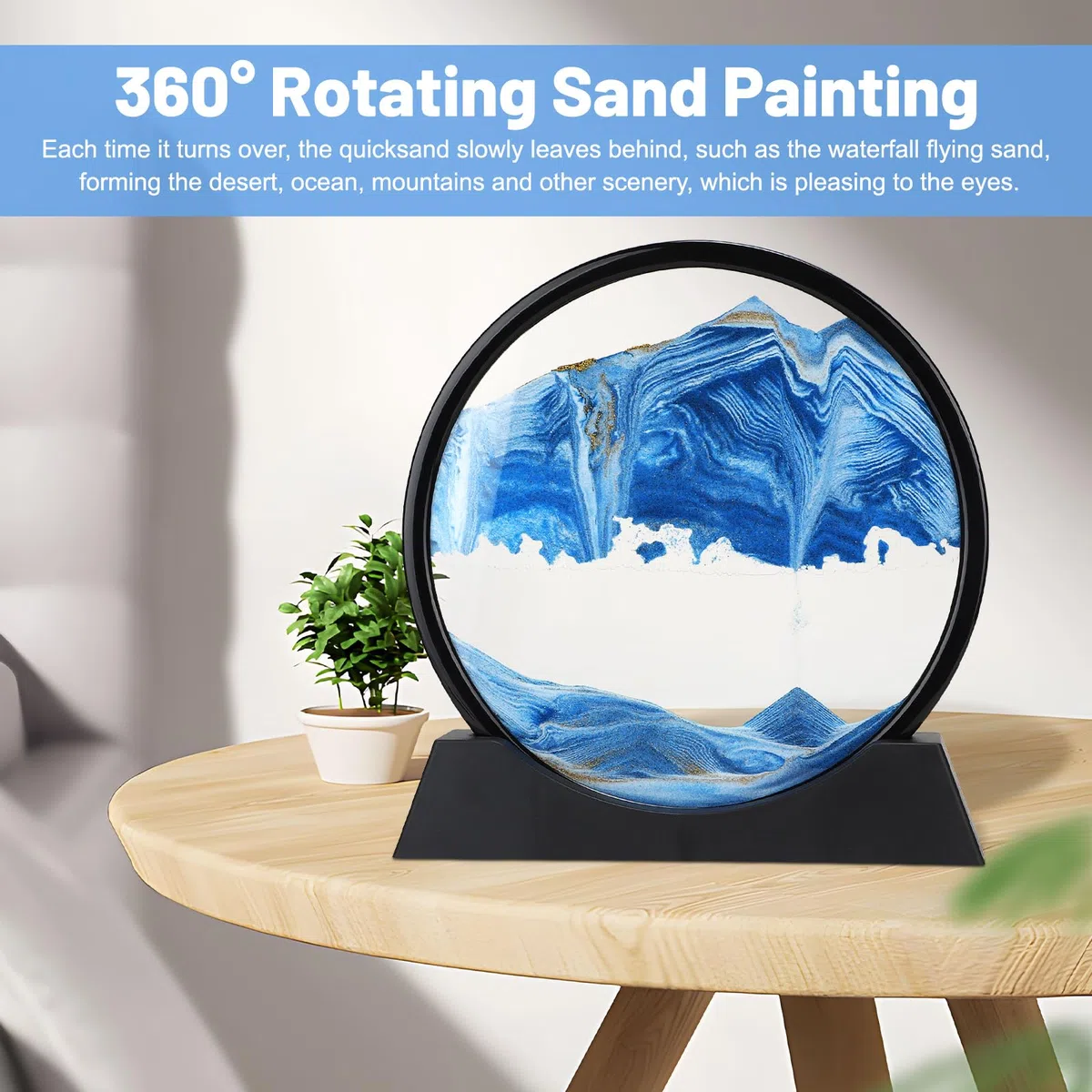 DBREAKS 3D Sandbilder zum Drehen, Dynamisches Sandbild, Sanduhr Sandmalerei, Bewegliche Sandkunst Landschaft, Desktop Dekosand Büro Wohnzimmer, für Erwachsene Kinder Geschenke, Blau/12