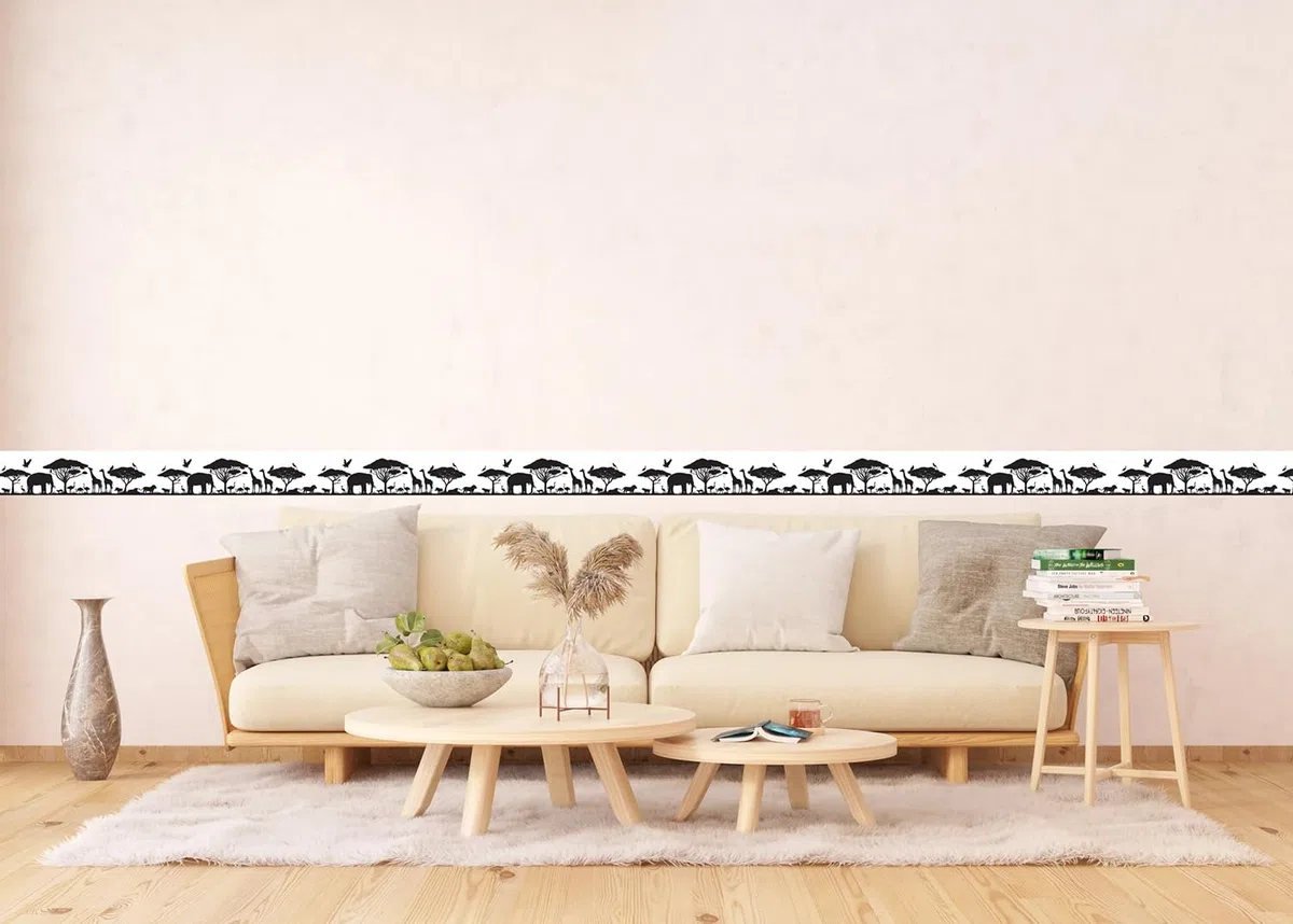 AG Design Selbstklebende Bordüre Safari, AWB 8268 | Wasserfest Dekoration für Wände, Möbel, Tapeten, Wandverkleidungen und Türen, Folie, Mehrfarbig | Breite 500 cm x Höhe 13.8 cm
