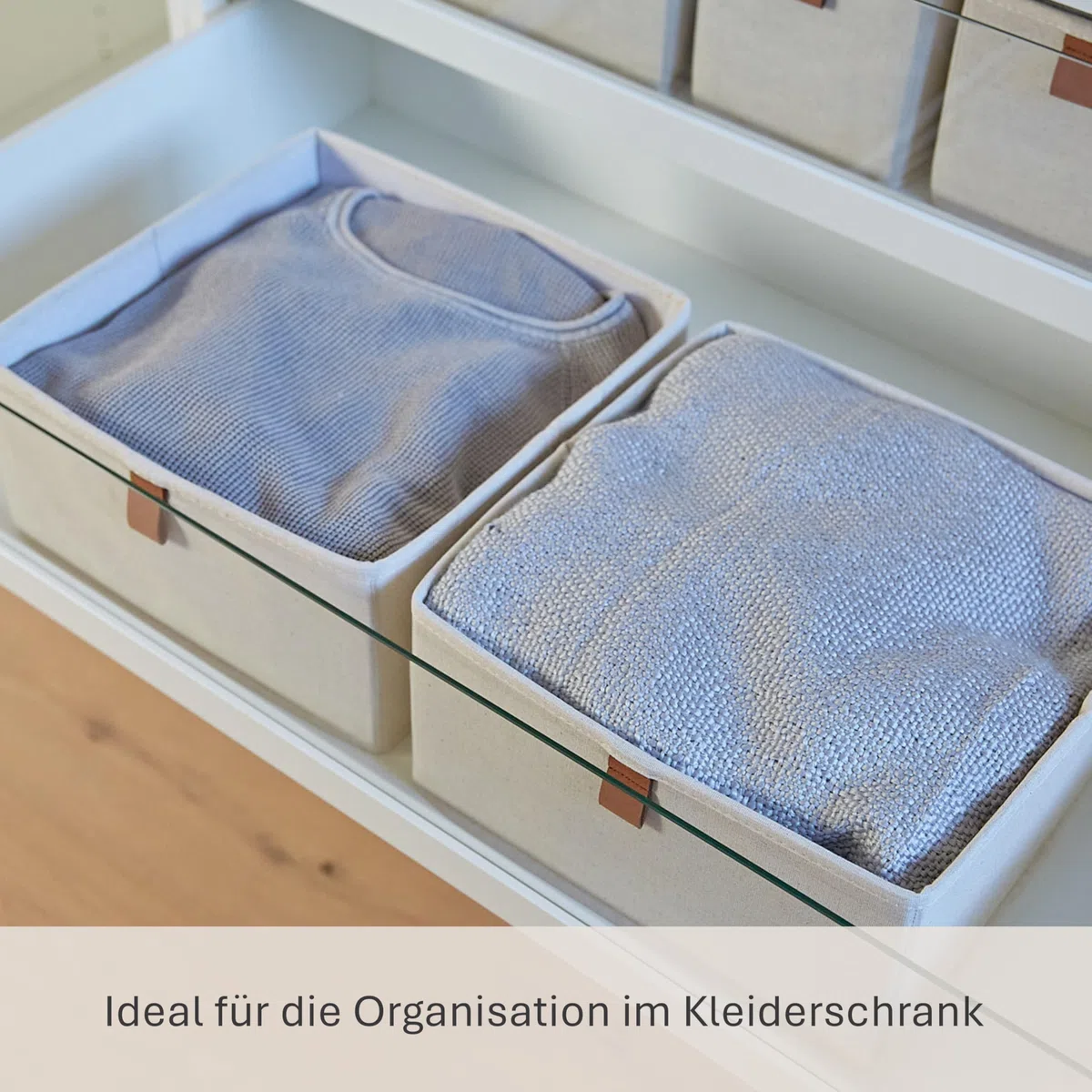 LOVE IT STORE IT Premium Aufbewahrungsbox 2-teilig - Organizer für den Kleiderschrank aus Leinen-Baumwoll-Mix - Verstärkt mit Karton - Set mit zwei großen Boxen - Beige - 30x30x15 cm