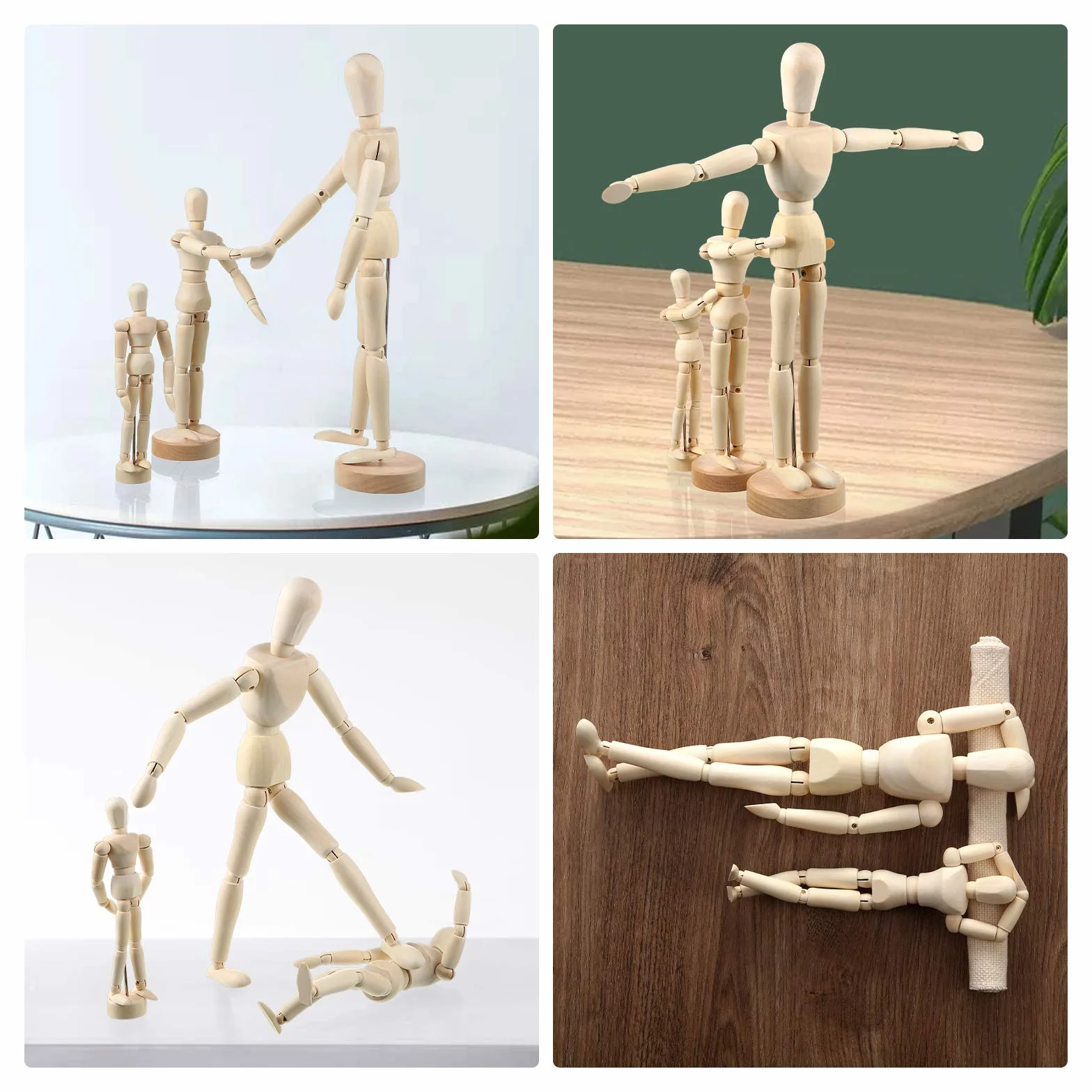 3 Stücke Künstler Gliederpuppe Modell Bewegliche Holz Männchen Holz Zeichnung Gegliederte Gliederpuppe mit Ständer für Heim Dekoration