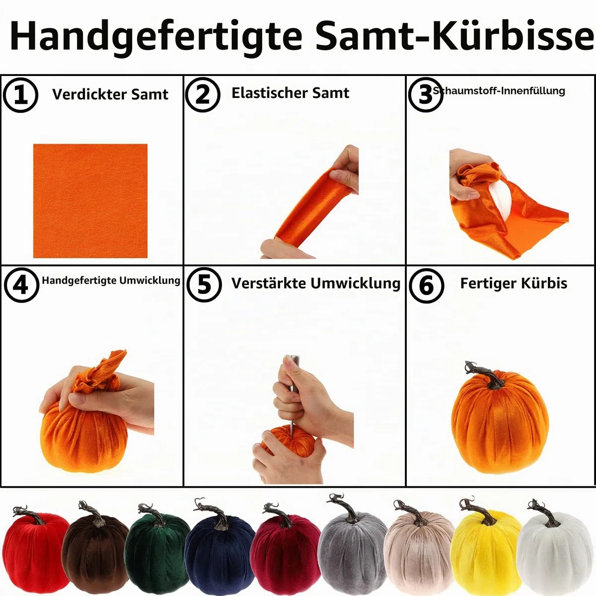 Gresorth 8 Stück Sortiert Gefälscht Handgefertigt Champagner Samt Kürbisse Künstlich Herbsternte Halloween Dekoration Heim Bauernhaus