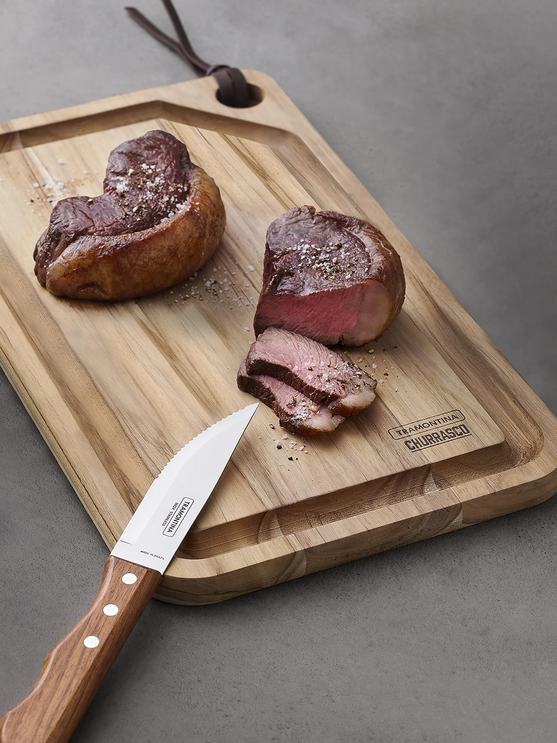 Tramontina Dynamic Steakmesser Jumbo, 4-teiliges Set, rostfreier Edelstahl, Holzgriff, 4 Steakmesser