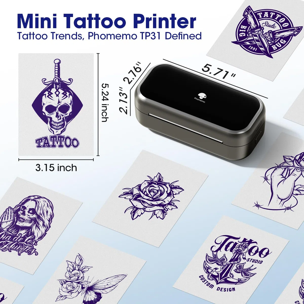 Phomemo TP31 Tattoo Transferpapier 100 Blätter, Tattoo Stencil Papier Kompatibel mit TP31 TP32 Tattoo Drucker, 80 * 133 mm (3.15" x 5.24") Size
