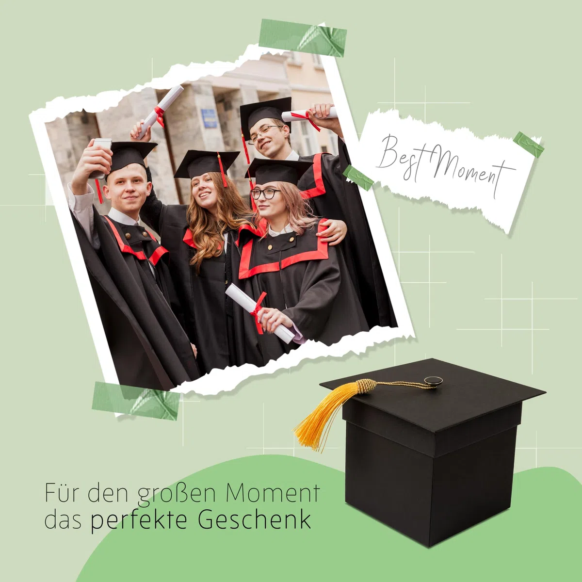 Explosionsbox – Abschluss Geschenk, Geschenkbox Abitur, Abi Bachelor Master Uni Schulabschluss Geschenke, Überraschungsbox, Doktorhut, Graduiertenhut, Geldgeschenk, Graduation Deko, Suprise Box