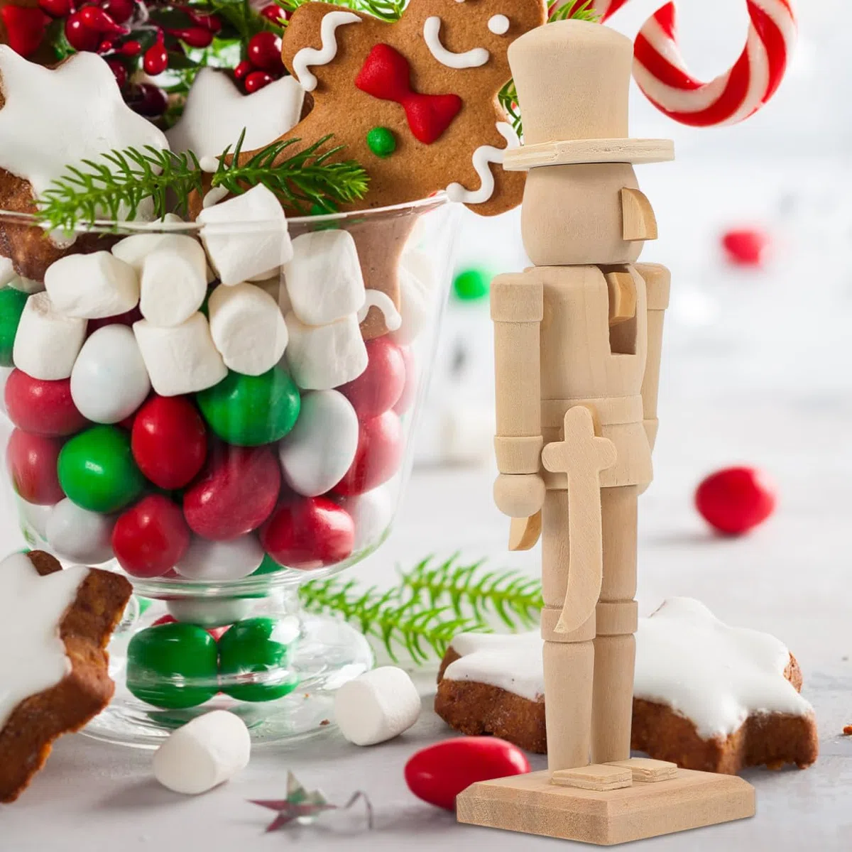 Veemoon 3 Stück Unlackierte Holz Nussknacker Figuren Unvollendete Walnuss Soldaten Puppen DIY Weihnachtsdekoration Kreatives Bastelspiel für Festliche Wohnraumgestaltung
