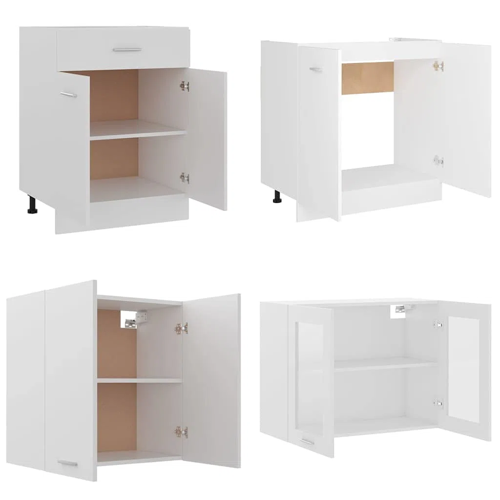 4-TLG. Küchenzeile Lyon Weiß Holzwerkstoff Sideboard Breit Küchenschrank mit Arbeitsplatte