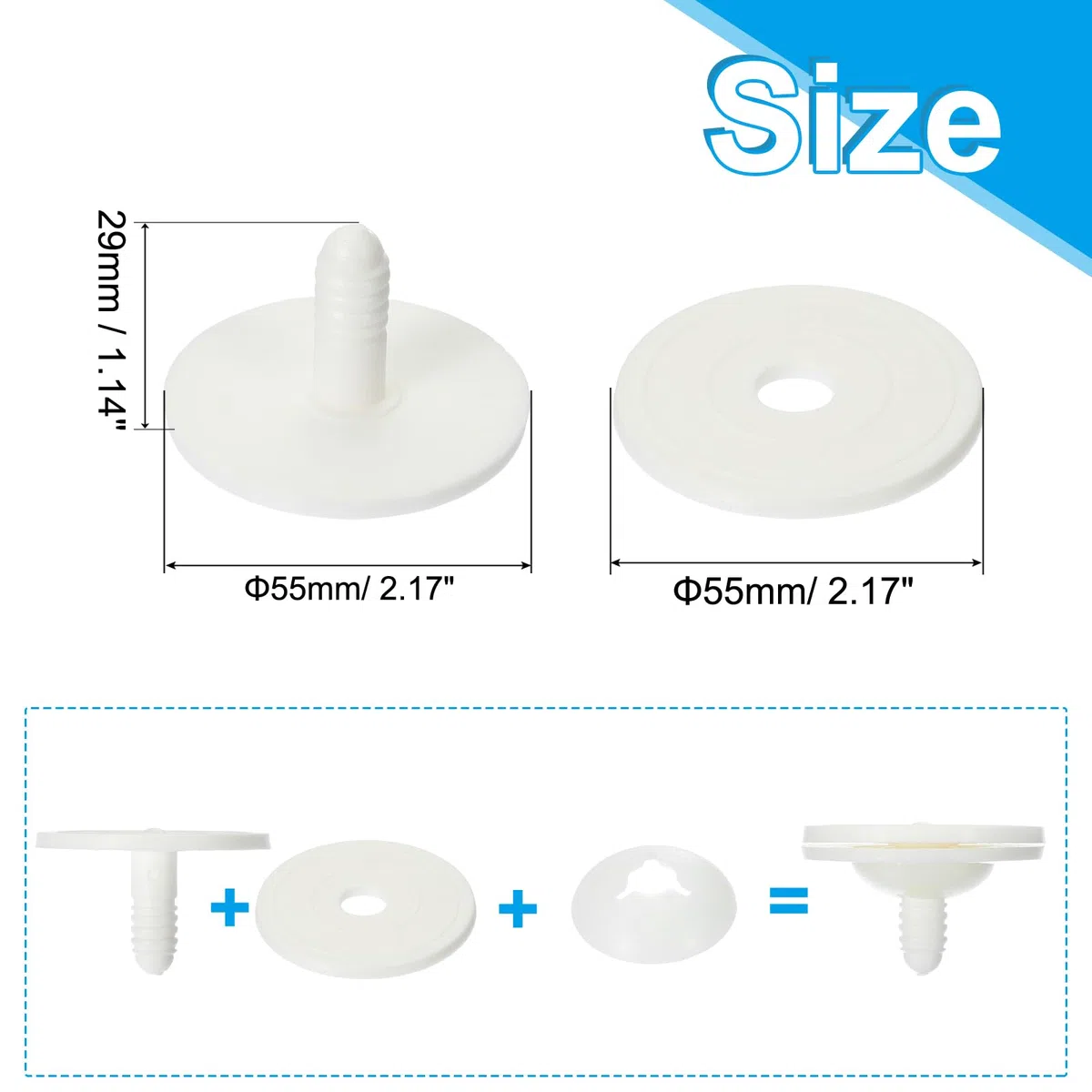 PATIKIL 55mm Puppen-Gelenke, 10er-Set Kunststoff-Abnehmbare Tier-Gelenkverbinder Engage Bolt für Bärenweiche Glieder Herstellung Kopfgelenke DIY-Handwerkszubehör, Weiß