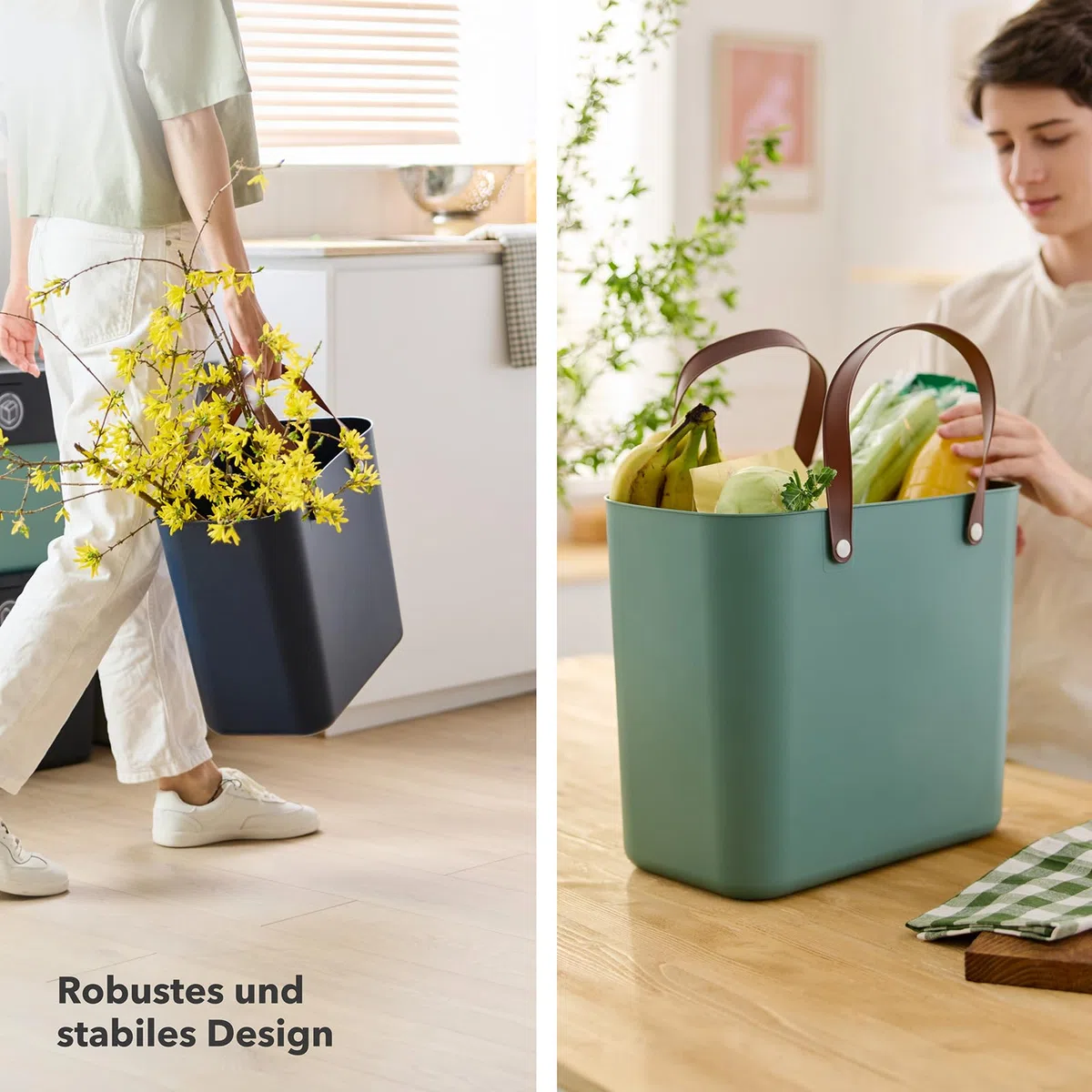 Rotho Albula Einkaufskorb mit Henkel 25l | Praktischer Korb, ideal als Einkaufstasche und für unterwegs | ergonomische Griffe | Tragkraft bis zu 40 kg | pflegeleicht | türkis