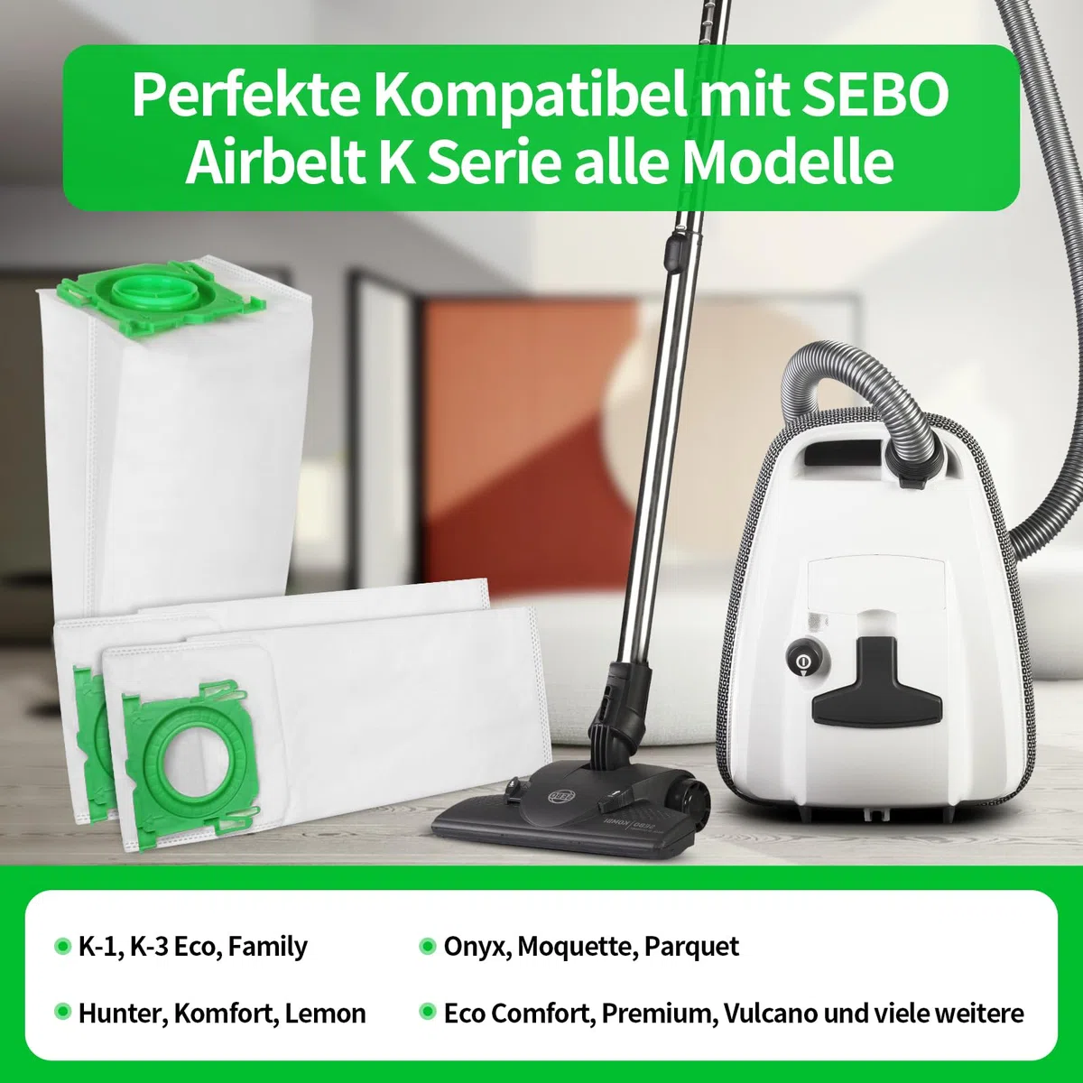 12 Stück Staubsaugerbeutel für SEBO Airbelt K1, K2, K3, 6629-ER, 6695-ER, Premium Filterbeutel Ersatz für SEBO