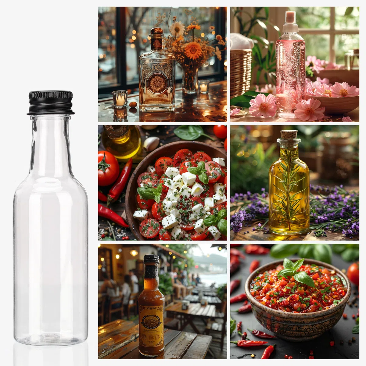 BELLE VOUS Mini Fläschchen Kunststoff Likörflaschen 48 Stk - 50ml Plastik Wiederverwendbar, leere kleine Schnapsflaschen mit Schwarzem Deckel u. Trichter für Hochzeiten,Party, Kunst, Events