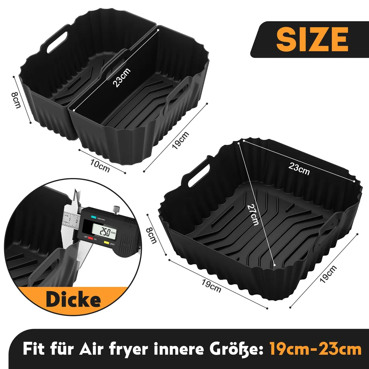 3 Stück Airfryer Silikonform Heißluftfritteuse, Airfryer Zubehör für Cosori, Philips, Tefal, Ninja, Russell Hobbs, Heissluftfritteuse Zubehör Wiederverwendbar anstelle Backpapier