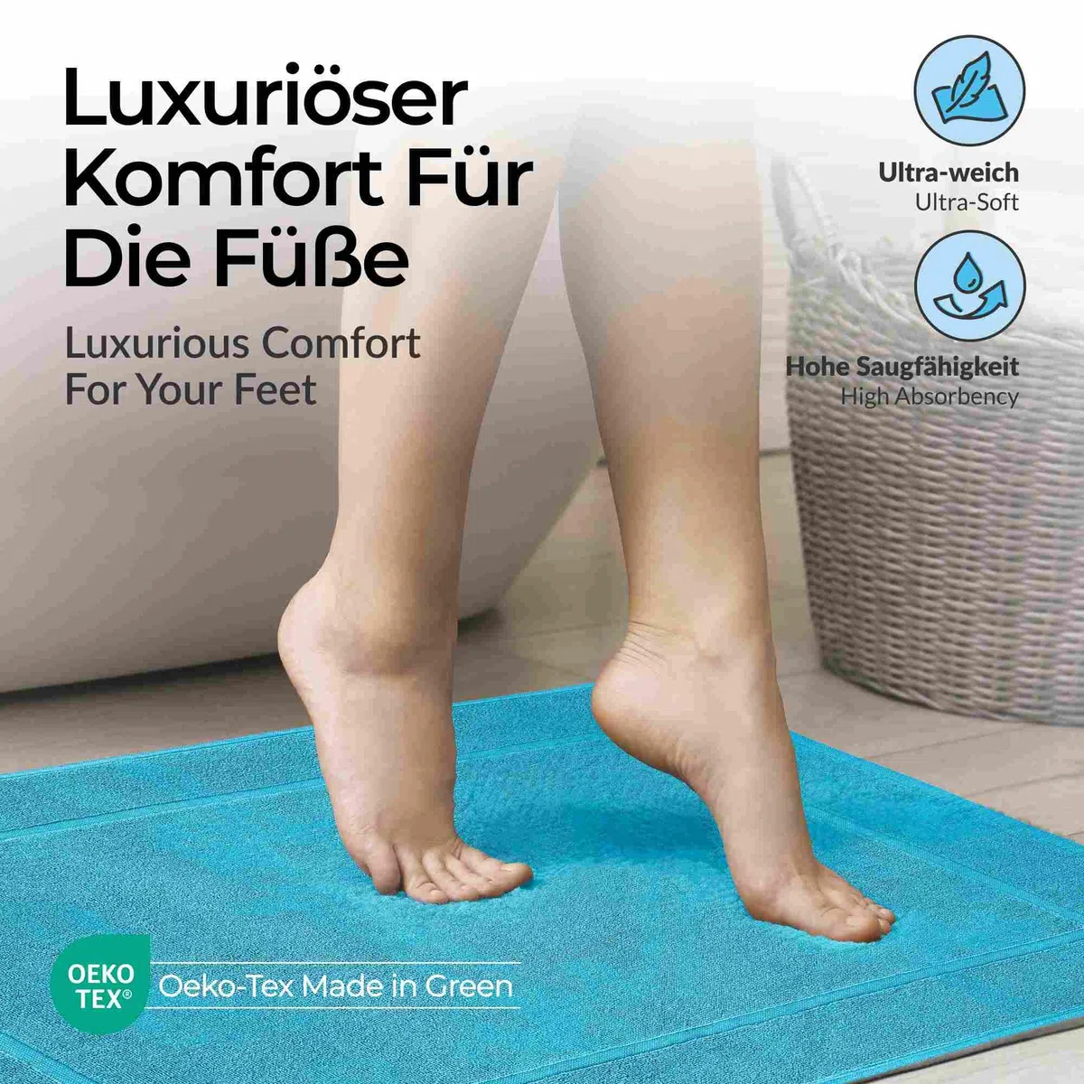 etérea Duschvorleger Frottee - 2er Set - 100% Baumwolle - Carli Classic Badezimmerteppich - Badematte schnelltrocknend - Bathroom Mat Badvorleger Waschbar - 850 GSM Badteppich 50x80 cm -Türkis