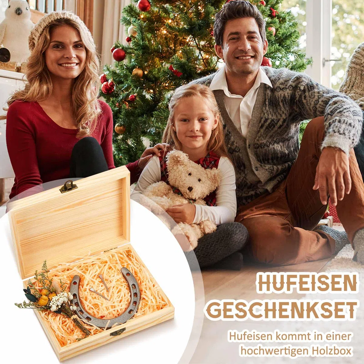 Hestya Hufeisen Glücksbringer Richtfest Geschenk Geburtstag Prüfung Glückshufeisen mit Viel Glück Holzkiste Hufeisen Deko Geschenk zum Einzug Hochzeit Einweihungsgeschenk Geschäftseröffnung