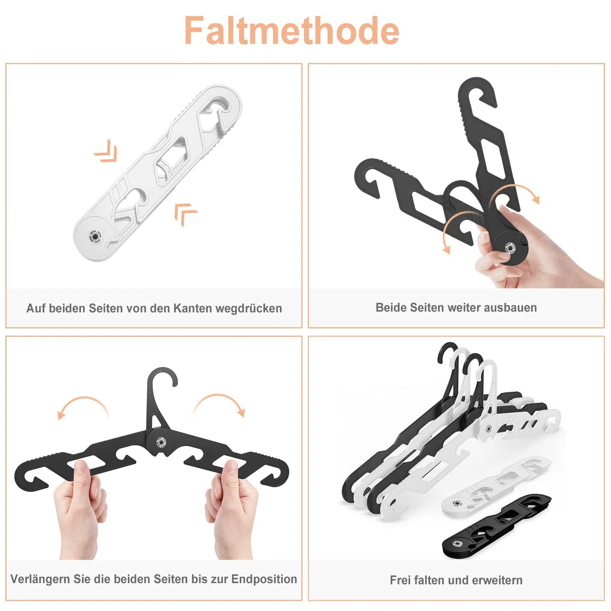 Premium Reisebügel Tragbare Klapp Kleiderbügel Super Bearing Collapsible Hanger Faltbare Kleidertrockner für Reisen, drinnen und draußen 6 Pack (3 Schwarz + 3 Weiß)