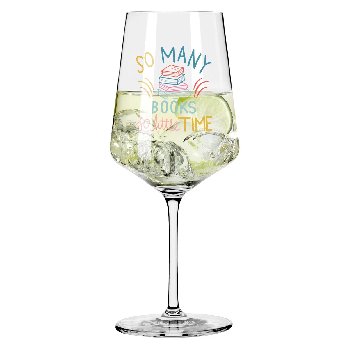 RITZENHOFF 8271001 Cocktailglas 500 ml - Serie Bücher - mit Spruch So many books, so little time, bunt - Made in Germany