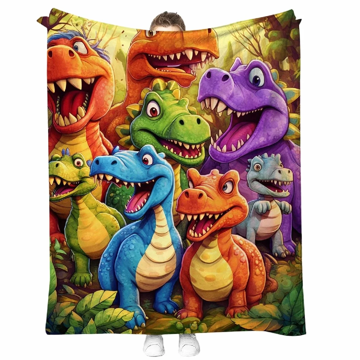 Dinosaurier-Decke 150x130 cm, superweiche Kuscheldecke für Kinder Jungen Mädchen, Fleece-Dino-Decke für Kinder, große gemütliche Tagesdecke als Geschenk für Bett, Couch, Sofa