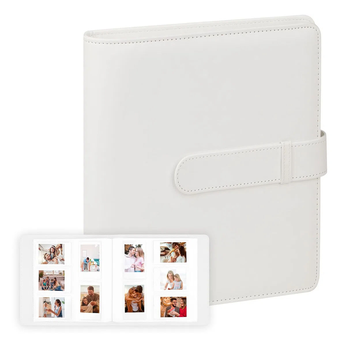 Ruibytree Fotoalbum 360 Taschen für Instax Mini und Polaroid, Weiß | PU-Leder, klare Hüllen für 54x86 mm Sofortbilder; Mini 12/11/9/Evo, Polaroid Snap/Zip, Reise, Geburtstag, Geschenk