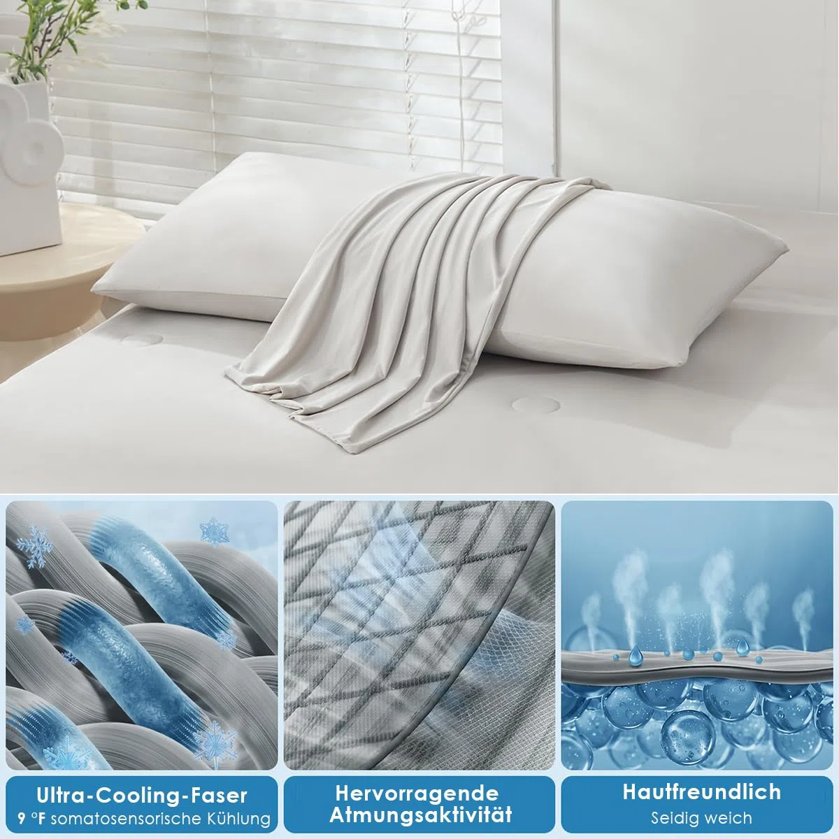 Soifox Kühlender Kissenbezug 2er Set - 40x60 Kopfkissenbezug mit Q-Max>0.45 Arc-Chill, Atmungsaktiv und Weiche Kissenbezüge mit Reißverschluss, Cooling Pillowcases Schont Haut und Haar, Beige