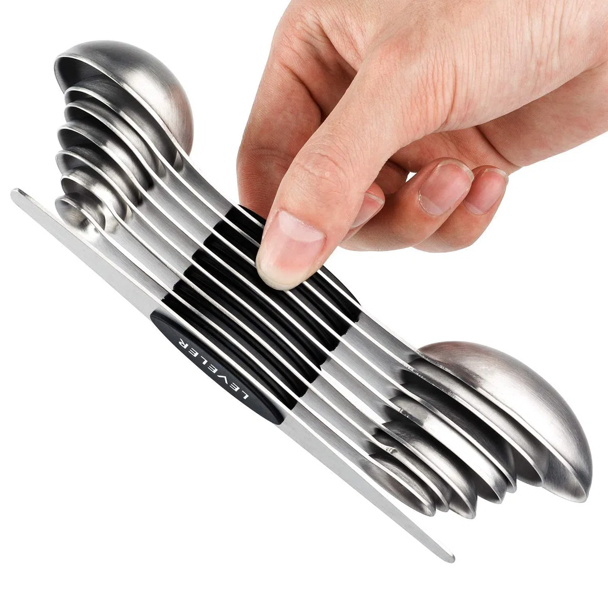 Magnetisches Messlöffel-Set aus Edelstahl, doppelseitiges Messlöffel-Set, ineinandergreifende Teelöffel, Esslöffel zum Abmessen von trockenen und flüssigen Zutaten, 8-teilig