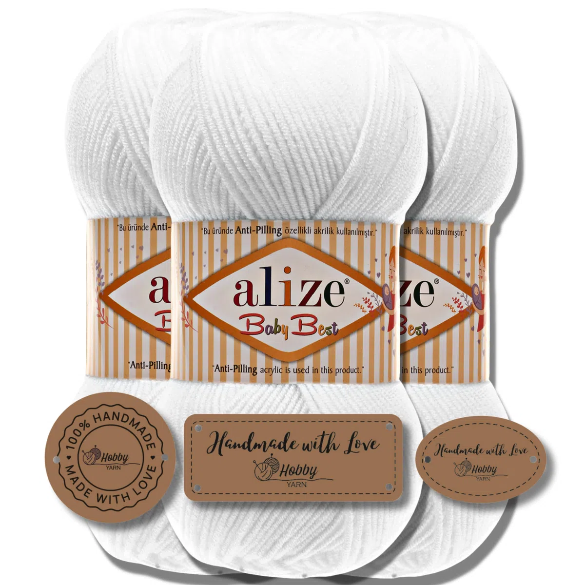 Hobby YARN 3x Etikettenlabel mit Alize Baby Best Wolle Premium 3x100g als Set | Antipilling Babywolle Acryl Uni & Batik Strickgarn zum Häkeln und Stricken (55)