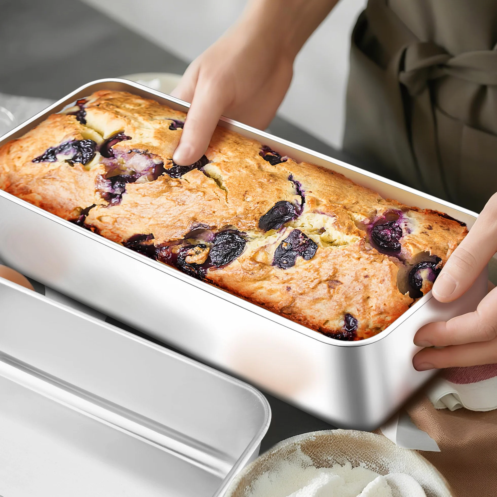 Joyfair Brotbackform 2er Set, 31,2cm Edelstahl Groß Kastenform Brotform, 7,5cm Tiefe Backform Rechteckig Toastbrot für Brot/Kuchen/Toast, Gesund & Ungiftig, Leicht zu Reinigen & Spülmaschinenfest