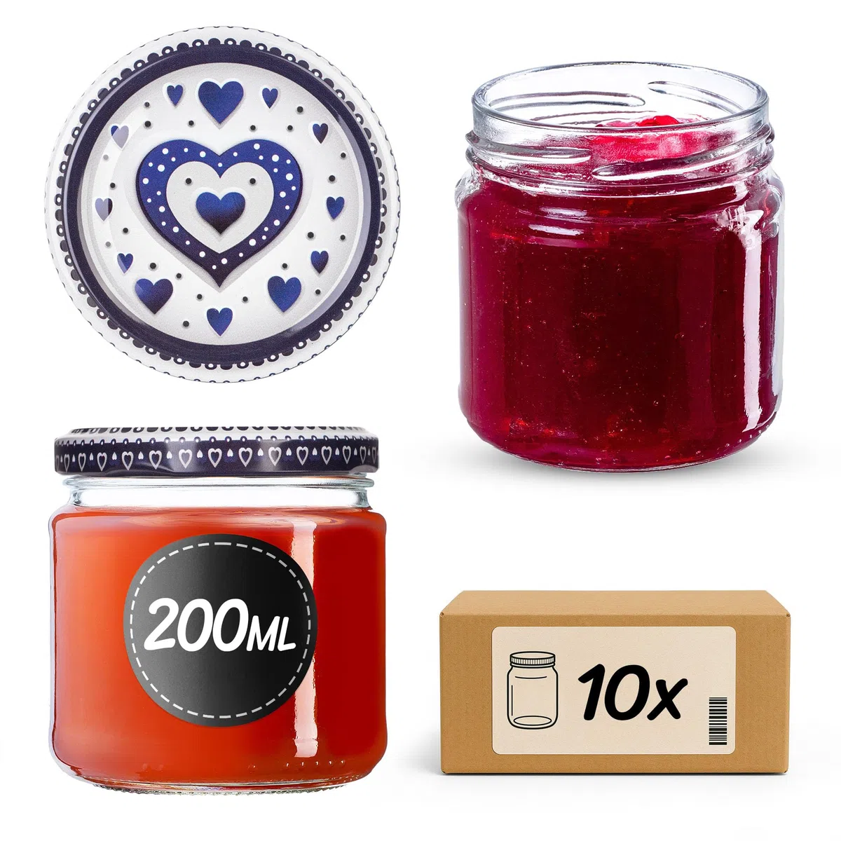KADAX 10er Set Einmachgläser 200ml TO66, Marmeladengläser Vorratsgläser Mason Jar mit Schraubdeckel, Luftdicht & Spülmaschinenfest, Honig- & Dessertgläser