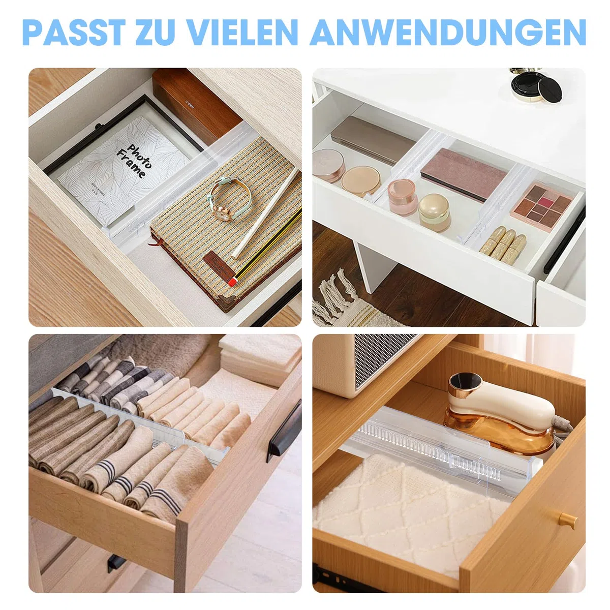 Schubladentrenner Verstellba, 4 Stück Transparente Kunststoff Schubladenteiler 28,8-50cm Erweiterbares Schubladen Organizer für Schrank Unterwäsche Socken Schreibtisch Organizer