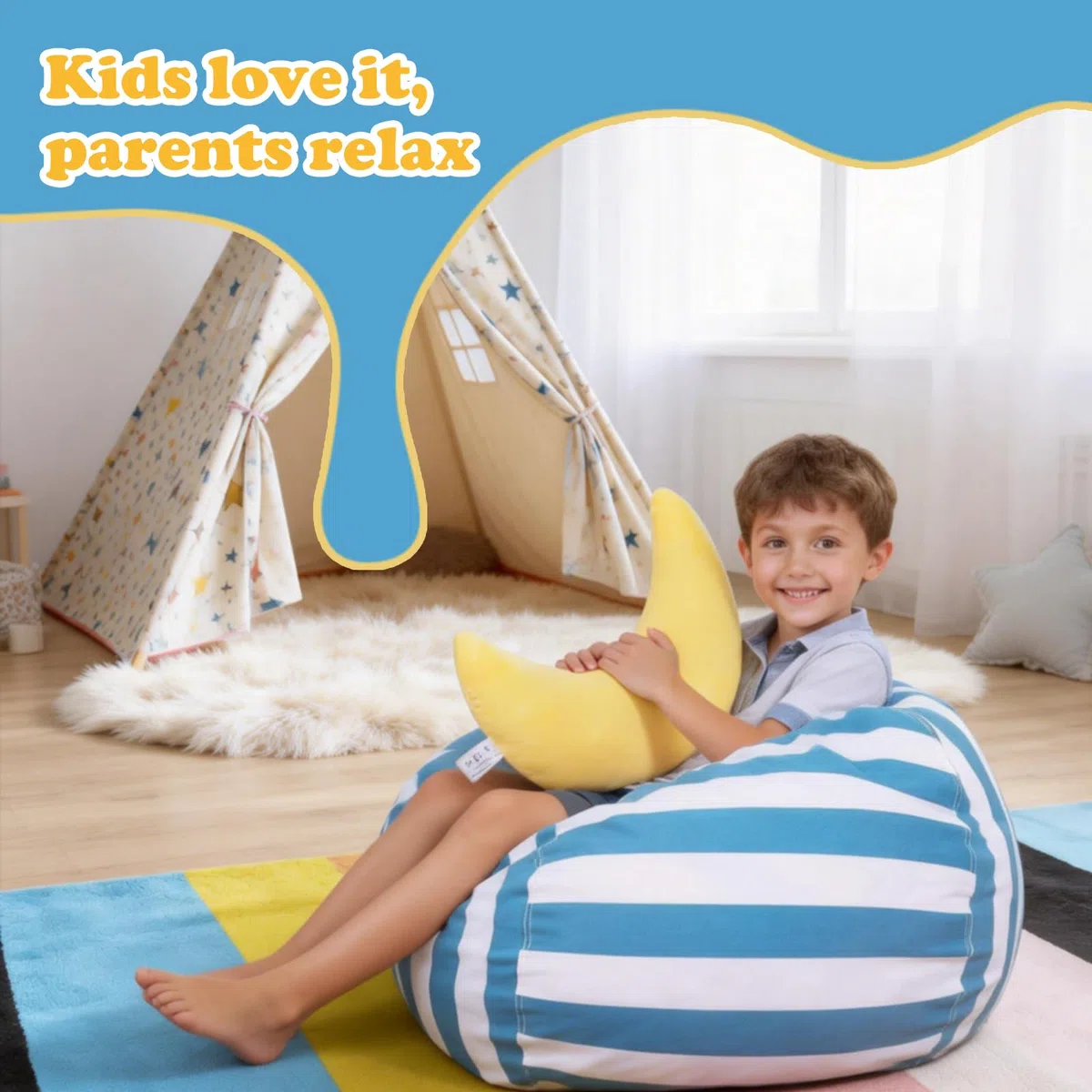 38" Sitzsack Kinder, Extra Groß Stofftier Kuscheltier Aufbewahrung, Bequemer Sitzsack Canvas für Schlafzimmer, Kinderzimmer, Spielzimmer(Lila)