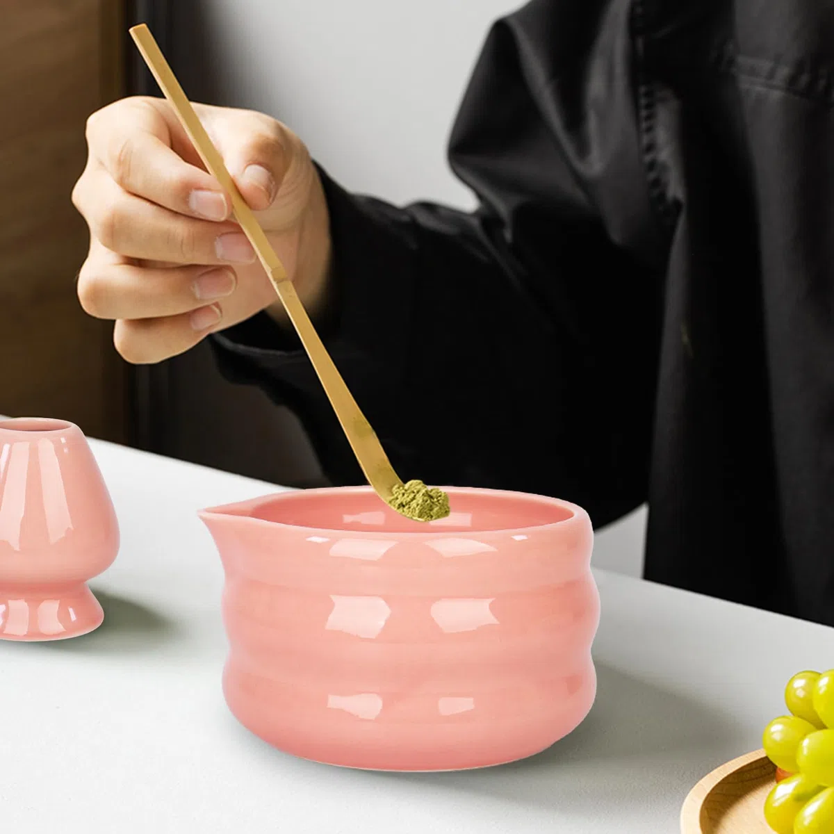 Nwvuop 7 Stück Matcha Set Matcha Besen Set mit Matcha Schale und Sieb Matcha Tee Set Rosa