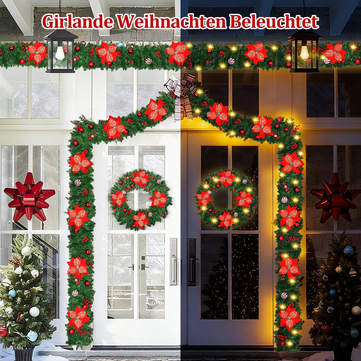 270cm Weihnachtsgirlande, Weihnachtsdeko Girlande mit Beleuchtung, 30 LED Weihnachtsdeko Girlande, Künstlicher Weihnachtsgirlande, Kamin & draußen, Weihnachtsdekoration