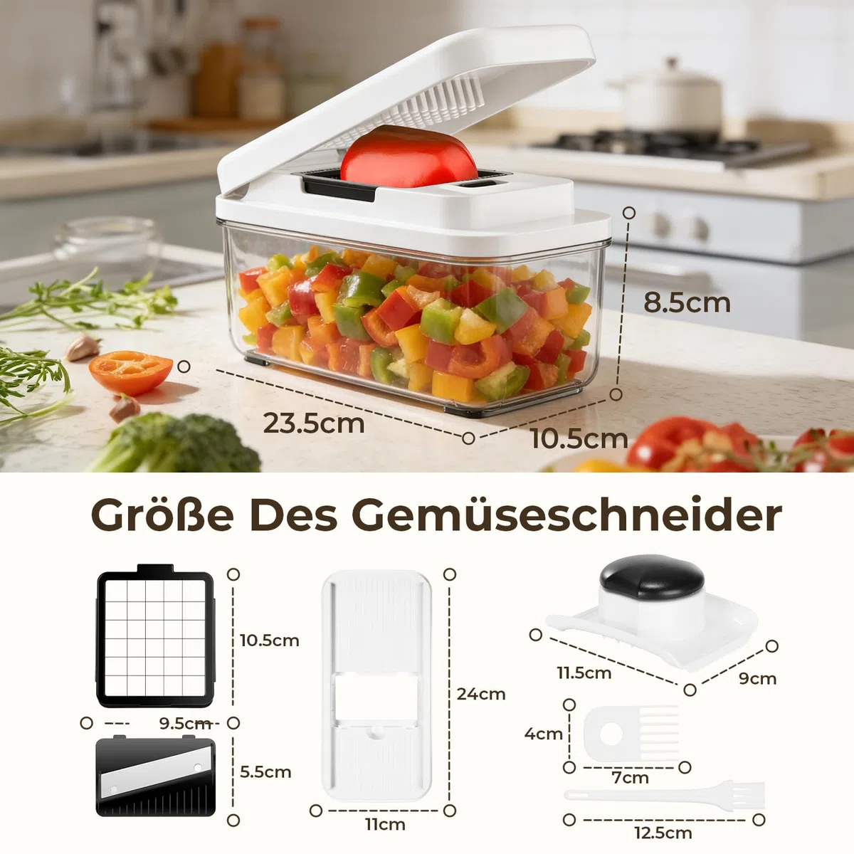 Gemüseschneider und Spiralschneider, Mandoline Gemüsehobel, Würfelschneider Zwiebelschneider, Reibe für Gemüse mit 9 Austauschbare Klingen, Gemüse Schneider für Tomate, Kartoffel, Gurke