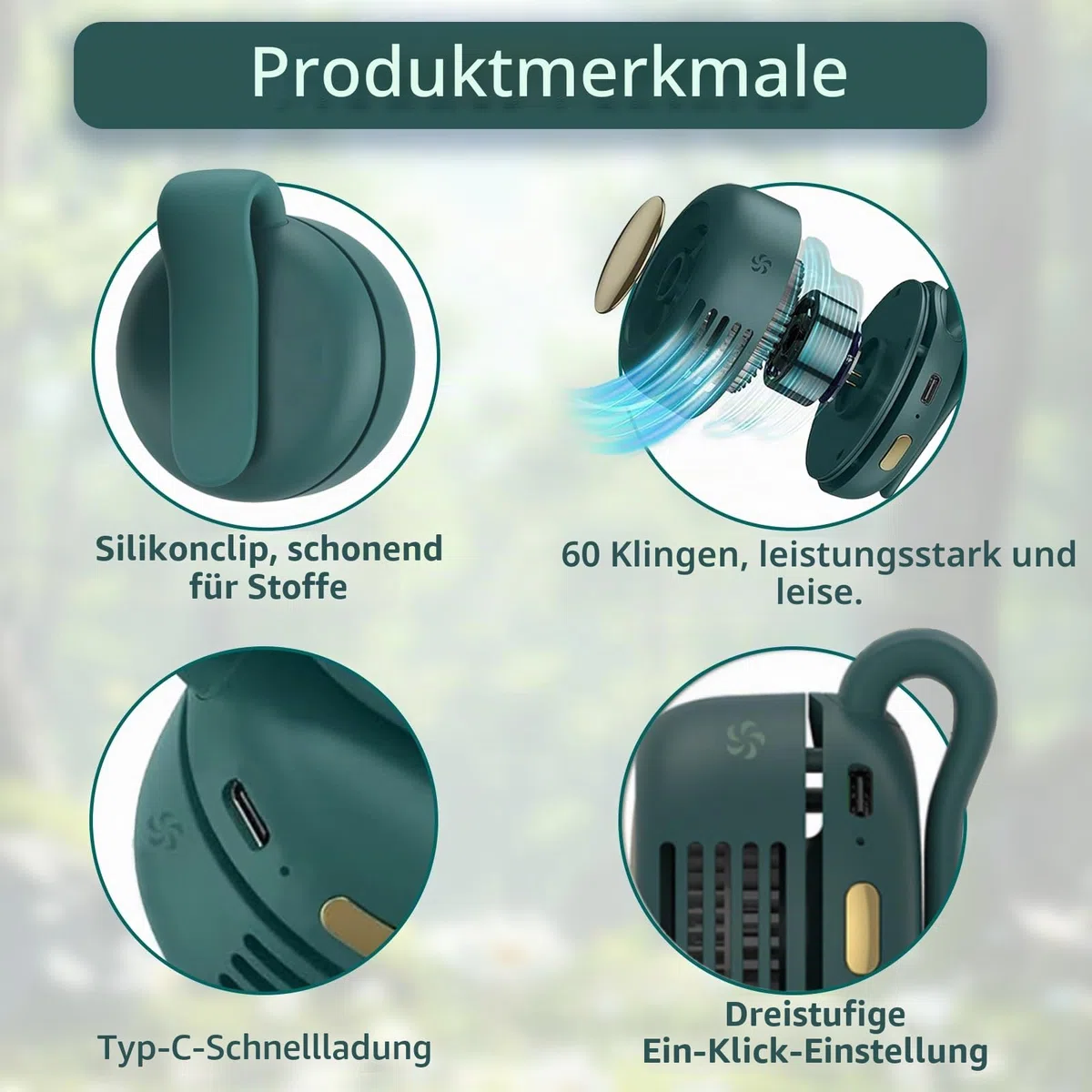 Gonggi Tragbarer kleiner Ventilator zum Anklippen, Mini-Clip-Taillenhals-Ventilator für Kleidung, Hut, Körper, wiederaufladbar, leise, blattlose Ventilatoren, freihändige Kühlventilatoren für Outdoor