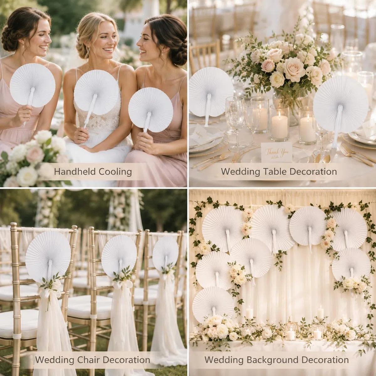 36 Pack Weiße Runde Handfächer Papierfächer Hochzeitsfächer Fächer Hochzeit Faltfächer Faltbar Gastgeschenk Für Sommer Gelegenheiten,Party,DIY,Wand Dekoration