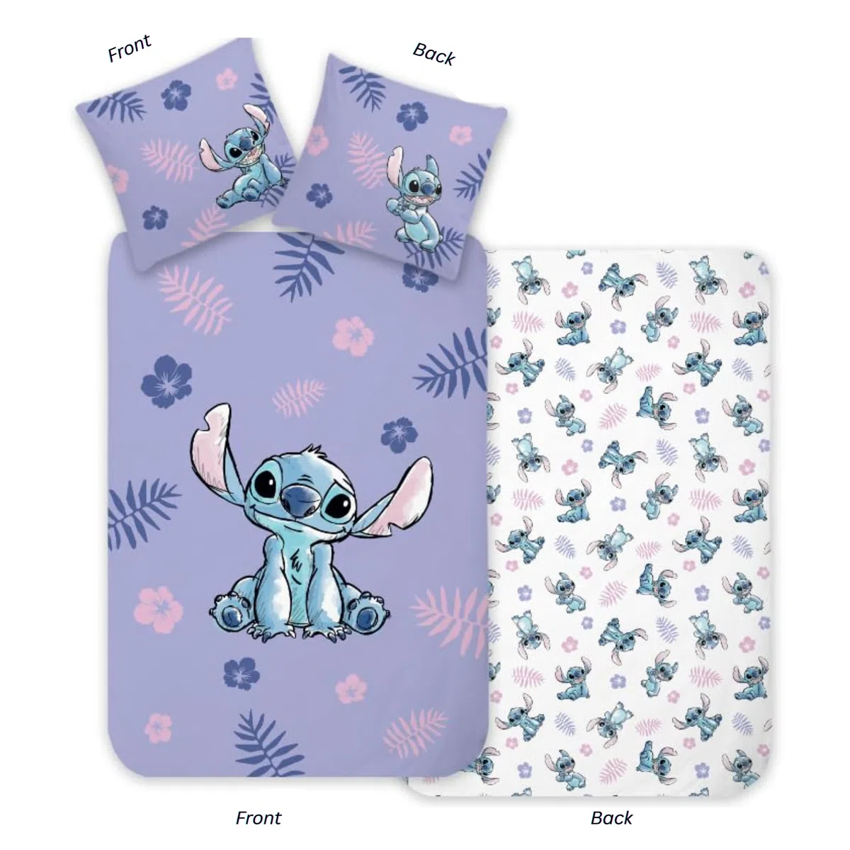 Disney Lilo & Stitch Bettwäsche-Set für Juniorbett | 100x135 cm Bettbezug & 40x60 cm Kissenbezug, 100% Baumwolle | Weiches, atmungsaktives tropisches Hibiskus- & Stitch-Design für Kleinkinder