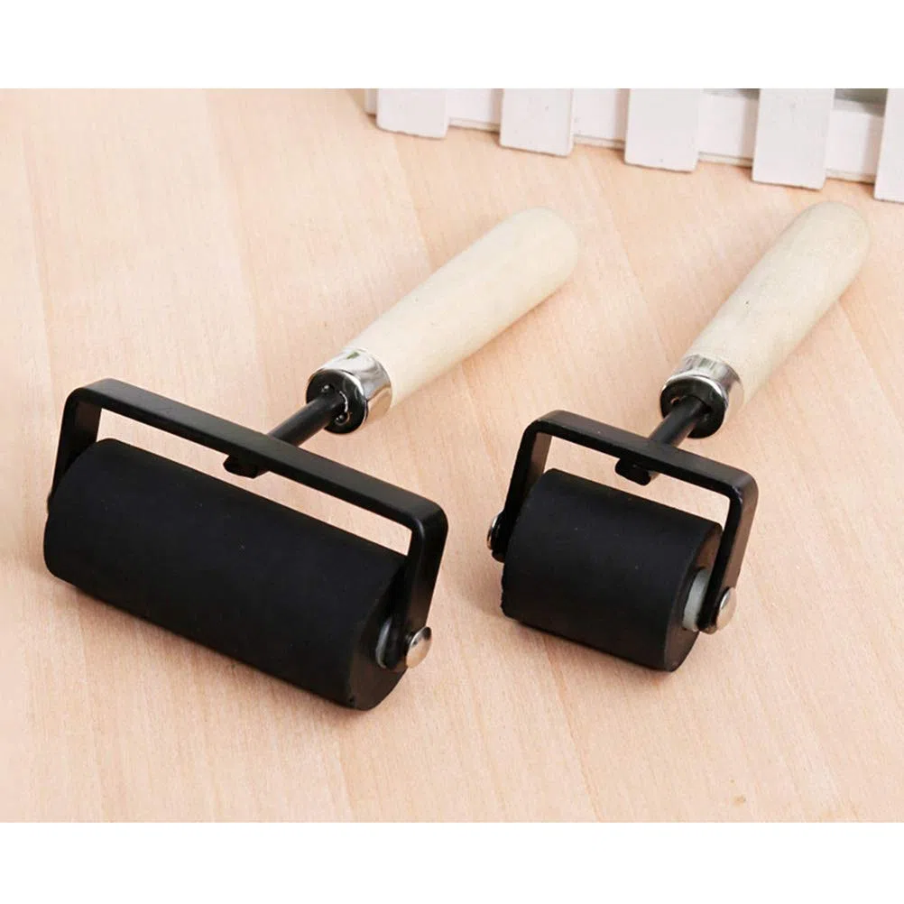 Supvox 2PCS Gummi-Leimwalze mit Holzgriff, Stempelfarbblock zum Drucken, Stempeln, Leimen