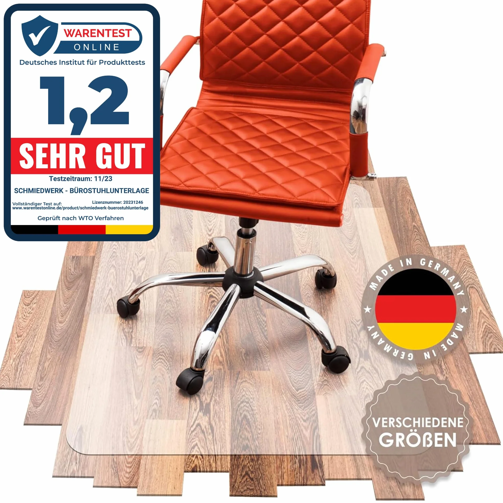SCHMIEDWERK Bürostuhl Unterlage versch. Größen - Bodenschutzmatte für Schreibtischstuhl Antirutsch in milchweiß | Made in Germany (90x120cm)