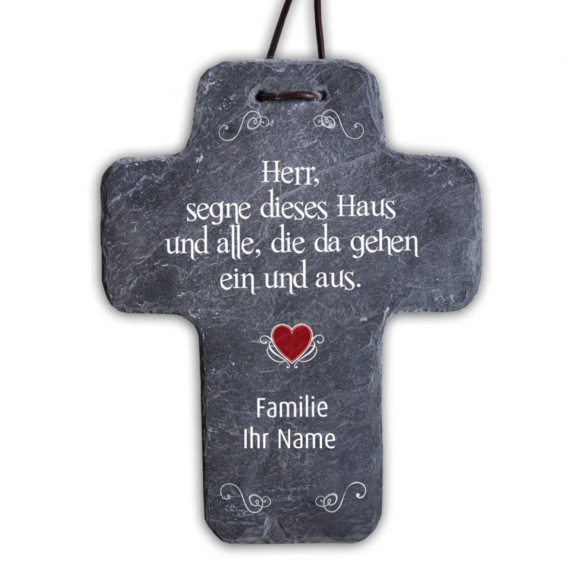 Cera & Toys® Kreuz aus Naturschiefer - Haussegen - mit Druck des Namens