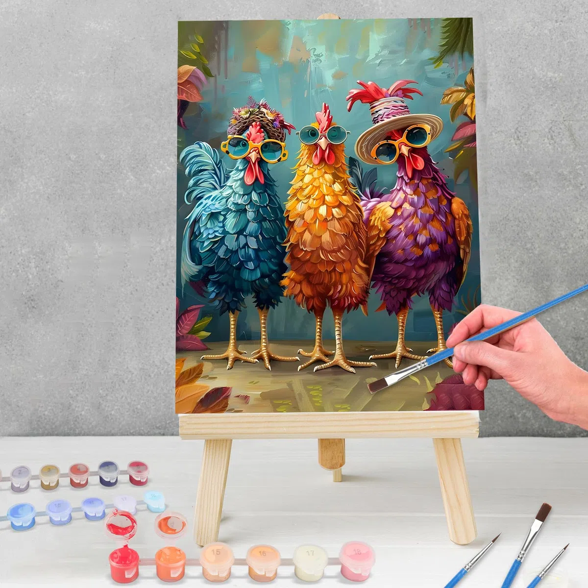 KEYIFA Malen Nach Zahlen Erwachsene mit Rahmen, Buntes Huhn Malen Nach Zahlen Kits mit Pinseln und Acrylfarben, DIY Ölgemälde Set Malen Basteln Leinwand Bild Erwachsene, Home Deko 30x40cm