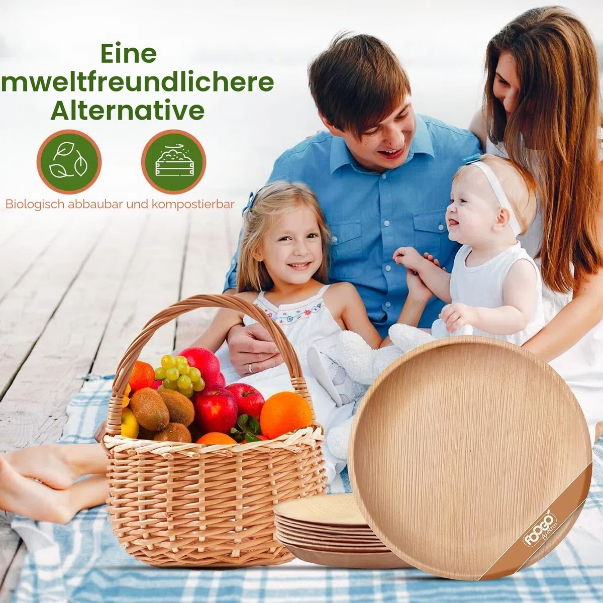 FOOGO Green 10x Palmblatt Schalen eckig 1000 ml 20x20 cm – kompostierbar & naturbelassen – extra stabil & fettresistent – nachhaltiges Einweggeschirr