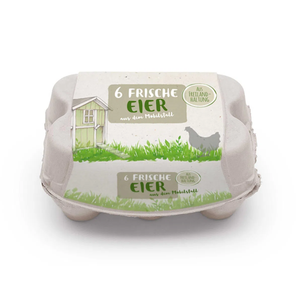 ComPac Eierschachtel 6er - mit Etikett Mobilstall Freilandhaltung, Eierkarton für 6 Eier Größe S-L, made in Germany - 25 Stück